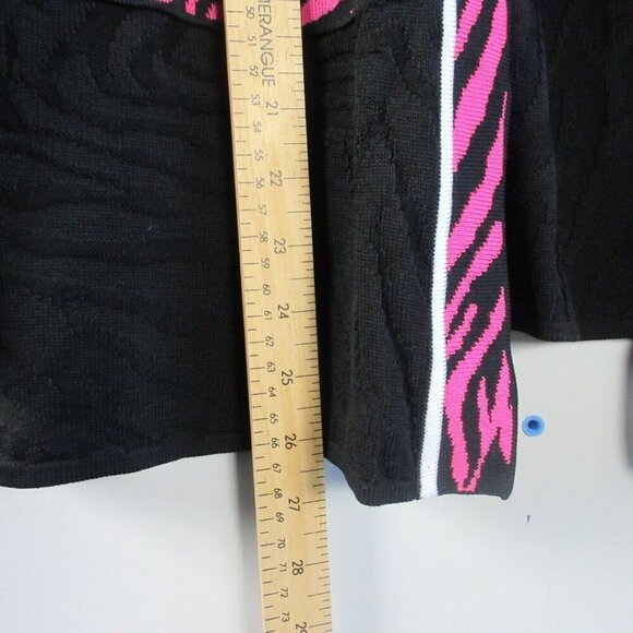 Ming Wang Women Blazer Cardigan L Black Pink Trim Acrylic Pocket Open Casual 452 - Picture 9 of 10